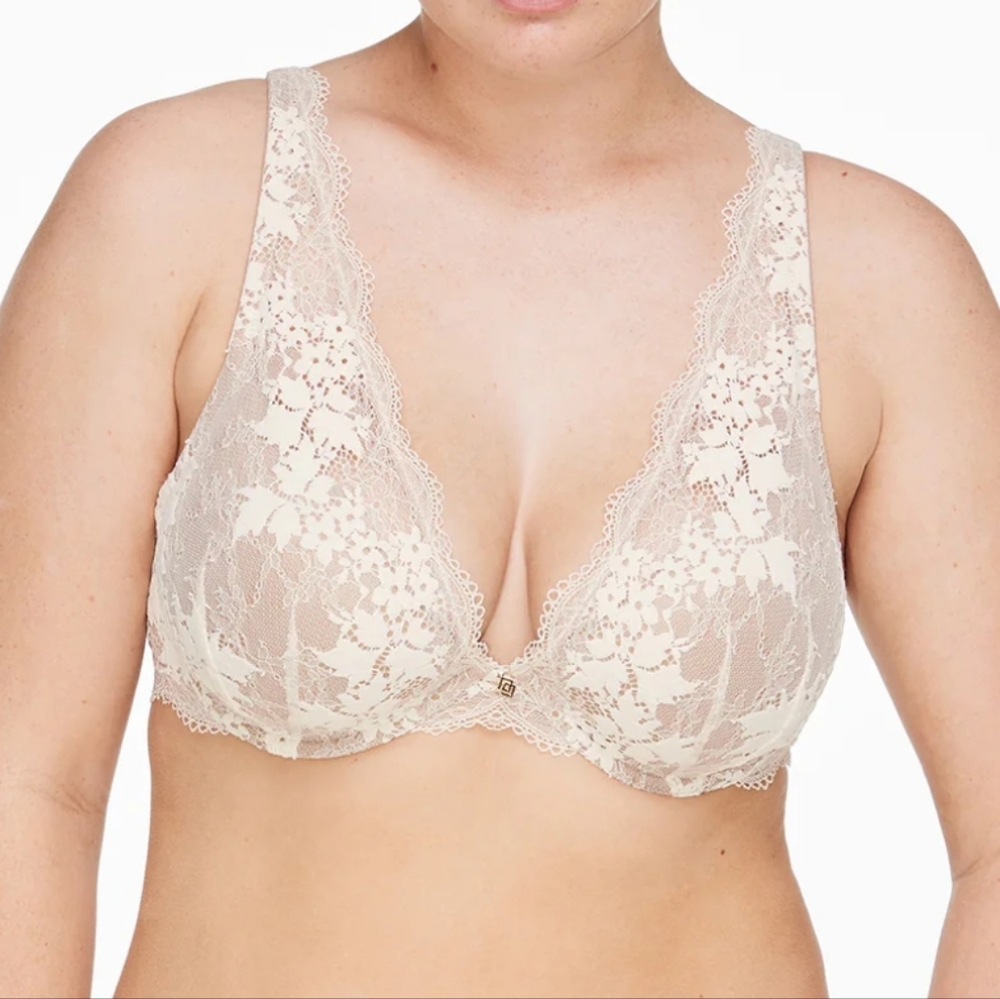 Thirdlove Uplift Plunge Bra, All Day Lace, in Sea Salt